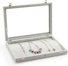 Necklaces Storage Box Velvet Jewelry Tray for Display Clear Lid 20 Hooks... - £38.63 GBP