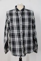 LL Bean M Gray Cotton Flannel Scotch Plaid Relax Long Sleeve Button Top 273137 - £21.30 GBP