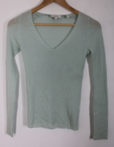 Vince XXS Mint Green Slim Rib-Knit V-Neck Cashmere Sweater - £22.65 GBP