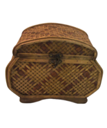 Vintage Wicker Wood Sewing Keepsake Basket Storage Box, Brass Latch 12X9X7" - £32.98 GBP