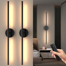 2 PK 24&quot; Wall Sconces Lights Matte Black Remote Dimmable Color Select MI... - $39.55