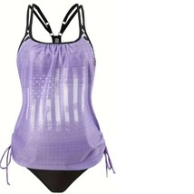 Womens Swimsuit Tankini Bikini Purple Black American Flag Swim Ruched-sz XL - $27.72