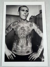 Russian Criminal Tattoo Postcard Black &amp; White Photo Tattooed Chest Man ... - $6.46 CAD