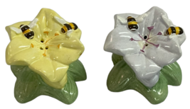 Lenox Butterfly Meadow Bumblebee Salt &amp; Pepper Shakers Yellow Purple Flo... - £21.54 GBP