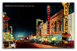 Virginia Street View Night Reno Nevada NV UNP Linen Postcard V4 - $7.87