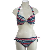 TAHITI Women&#39;s Multicolor Halter Bikini 2 Piece Side Tied Size M Top L B... - $25.19
