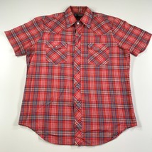 Vintage VIP Western Shirt Mens L Red Plaid Short Sleeve Cotton Blend Pearl Snaps - £15.73 GBP