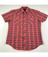 Vintage VIP Western Shirt Mens L Red Plaid Short Sleeve Cotton Blend Pea... - £15.68 GBP
