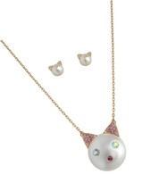 Pearl Cat Pendant Necklace and Stud Earrings - $164.76