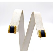 Chic Black and Gold Stud Earrings, Vintage Glitter Enamel for Retro Flair, 1980s - £19.79 GBP