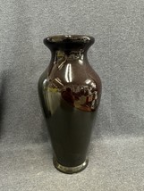 Vintage Hosley TM Potteries Brown Burgundy Black Ombre Drip Glaze Vase 14” - £15.57 GBP