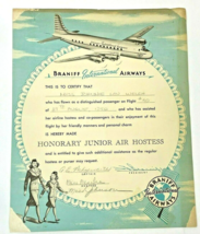 Vintage Braniff International Airways Honorary Junior Air Hostess Certificate  - £37.56 GBP