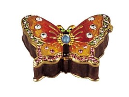 Jeweled Enameled Pewter Butterfly Hinged Trinket Ring Jewelry Box Terra Cottage - £18.53 GBP