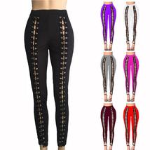 Sexy Lace Up Pants Slim Black High Waist Bandage Leggings - £24.22 GBP