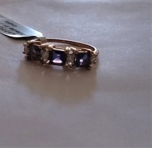 10K Yellow Gold Purple Iolite Square & Zircon 3-Stone Ring, Size 7, 1.18(TCW) 2G - $159.99