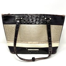 Brahmin Women&#39;s Croc &amp; Snake Embossed Leather Handbag Brown/Gold/Cream M... - £63.35 GBP