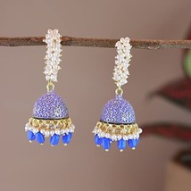 Traditional Meenakari Handcrafted Blue Pearl Jhumki Earrings Women Jewel... - $26.72
