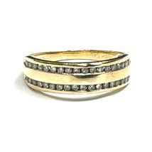 Yellow Gold 2 Rows Diamonds Band Ring Size 6.75 Sky - $295.84