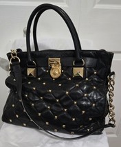 MICHAEL KORS Black Leather Large Studded Hamilton North South Tote 2 Str... - $134.10 CAD