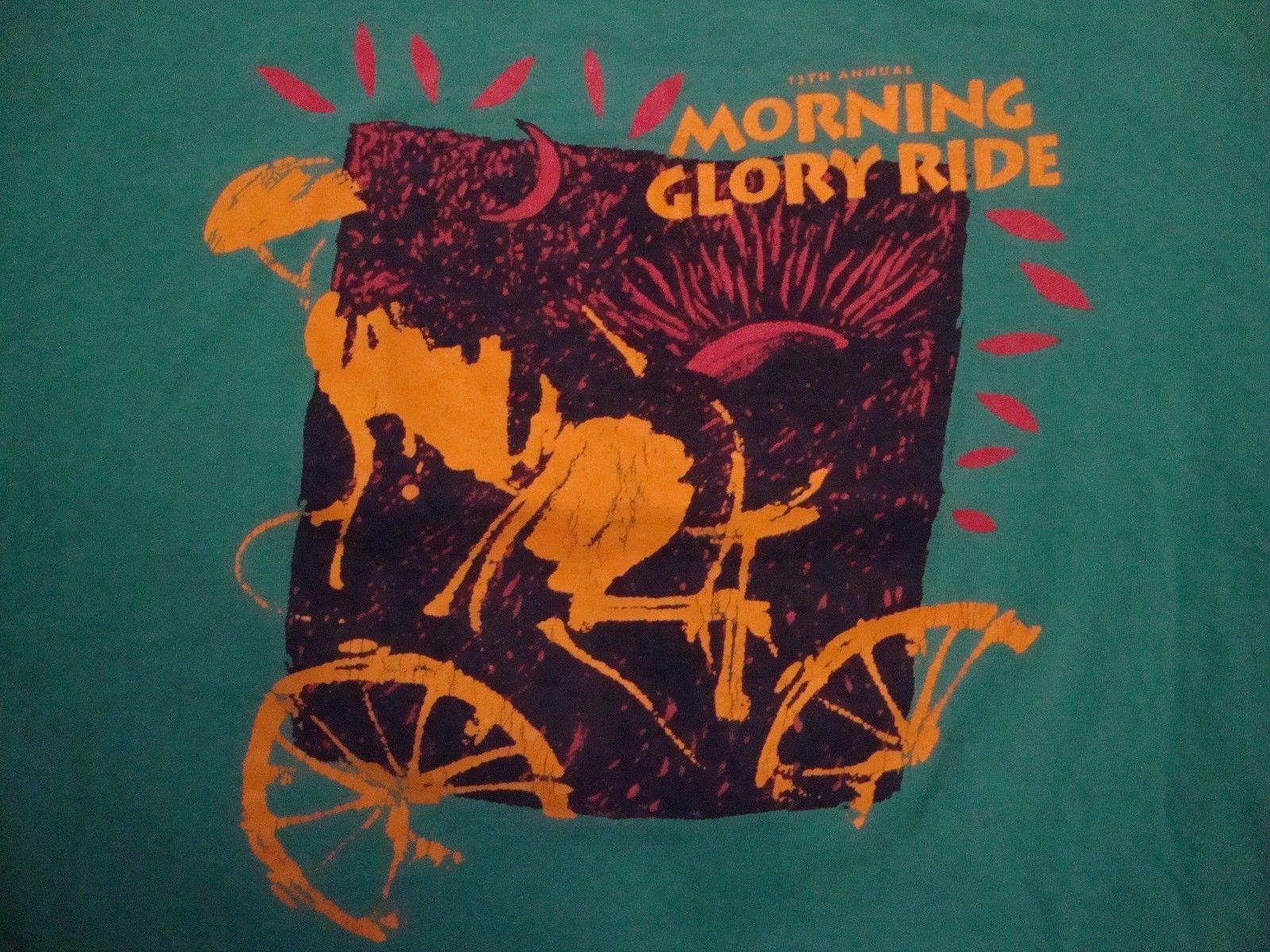 Vintage 12th Annual Morning Glory Ride Souvenir Green T Shirt Size L - £13.91 GBP