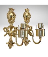 Brass Victorian Candle Holders Wall Sconces Ornate French Country Pair Vintage - £55.23 GBP