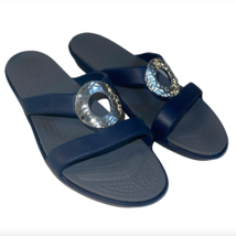 Crocs Sanrah Hammered Circle Flat Flip Flop Sandal WOMENS Sz 9 Navy Blue... - £55.74 GBP