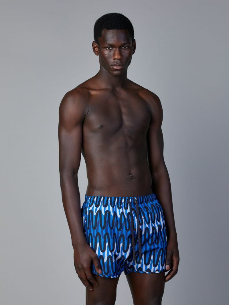 Neil Barrett Slim Fit Scribble Print Swim Trunks in Blue, Black, White-Size 2XL Item image 4
