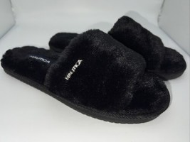 Nautica Blue Fuzzy Wm Slip On Slipper Shoes Sz 5-6 Comfortable - £13.58 GBP