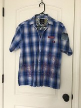 Bugle Boy Men&#39;s Blue Plaid Snap Button Short Sleeve Shirt Size Medium  - £24.44 GBP