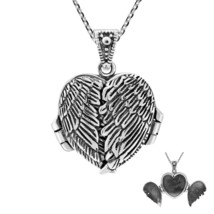 Beautiful Folded Wings Heart of an Angel Sterling Silver Locket Necklace - £30.52 GBP