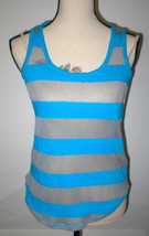 NWT $68 USA New C&amp;C California Peacock Blue Stripe Tank Top Soft S Small Gray - $30.29