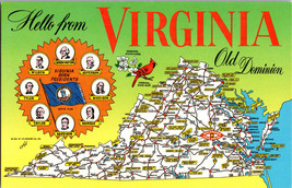 Hello from Virginia Old Dominion Landmarks And Map Greetings, Vintage Postcard - £4.35 GBP