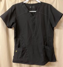 Wonder Wink Four Stretch 4 Black Scrub Top Medium V-Neck - $8.59