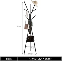71 inch Metal Coat Rack Tree Floor Standing Clothing Hanger Wooden Shelf... - £28.79 GBP