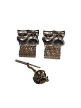 Vtg Swank Cuff Links & Tie Tac Clip Muse Comedy Tradegy Theator Masks Gold Tone - $30.56