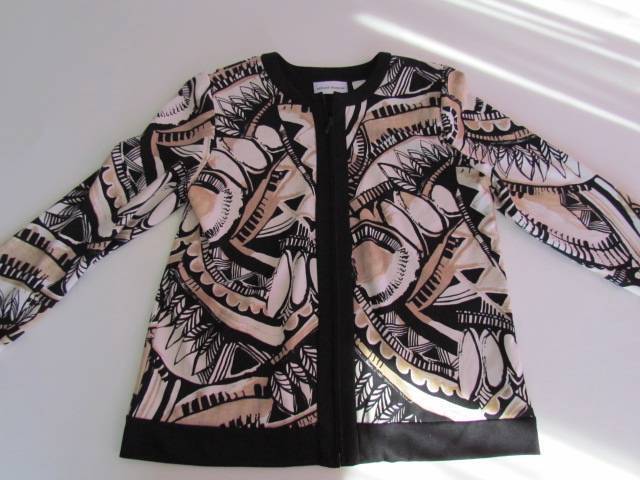NWT Alfred Dunner Geometric Black White Brown Zipper Front Blazer Sz 12 ... - $5.69