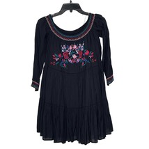Free People Tunic Top Size Small Black With Embroidered Floral Lined Womens - £21.67 GBP