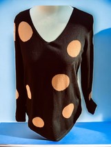 CHICOS VNECK PULLOVER BLACK BROWN POLKA DOTS LONG SLEEVE SWEATER SIZE SMALL - £24.24 GBP