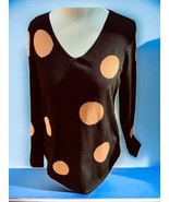 CHICOS VNECK PULLOVER BLACK BROWN POLKA DOTS LONG SLEEVE SWEATER SIZE SMALL - £24.13 GBP