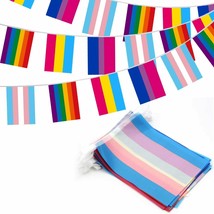 ANLEY 32pcs Assorted Rainbow String Flags - 4 Mixed Flag Banners with LGBT - £9.13 GBP