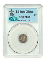 1867 3CS PCGS/CAC MS65 ex: D.L. Hansen - £15,065.69 GBP