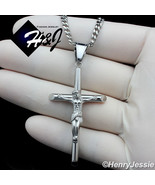 16&quot;-36&quot;MEN Stainless Steel 3mm Silver Cuban Curb Chain JESUS Cross Penda... - $23.28 CAD+