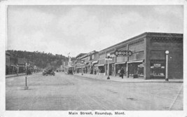 Main Street Drug Store Roundup Town Montana 1920s postcard - £5.59 GBP