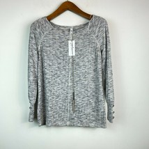 NY Collection Women S Gray Combo Long Sleeve Seam Front Top Necklace NWT CC29 - £17.22 GBP