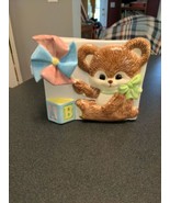 vintage 5&quot; ceramic bear and wind up pinwheel storage box - $13.86