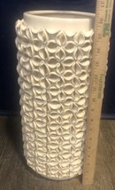 Large Mid Century Modern Cream Glazed &#39;Le Floret&#39; Cylindrical Ceramic Vase - £175.11 GBP