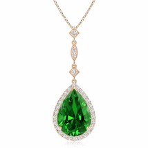 ANGARA Lab-Grown Emerald Pendant with Diamond in 14K Gold (14x10mm,6.6 Ct) - £2,700.48 GBP