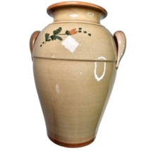 Vintage Tan Ceramic Vase Michelangelo Made In Italy W Handles 9.25in Beige Roses - £23.96 GBP