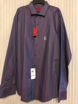 Aleani Fitted Stretch Shirt Men’s Long sleeve Size 16 34-35 purple Ships... - $37.60