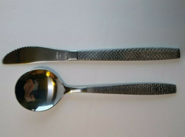 United Airline Steel Knife Spoon Set Vintage Embossed Logo ABCO 56 ABCO ... - $11.74